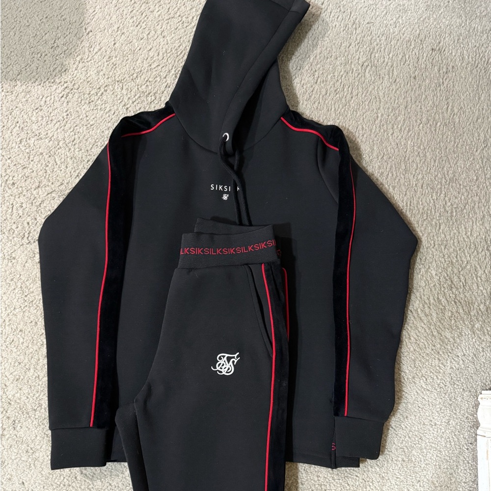 SikSilk Black and Red Apparel Jogger & Hoodie Set